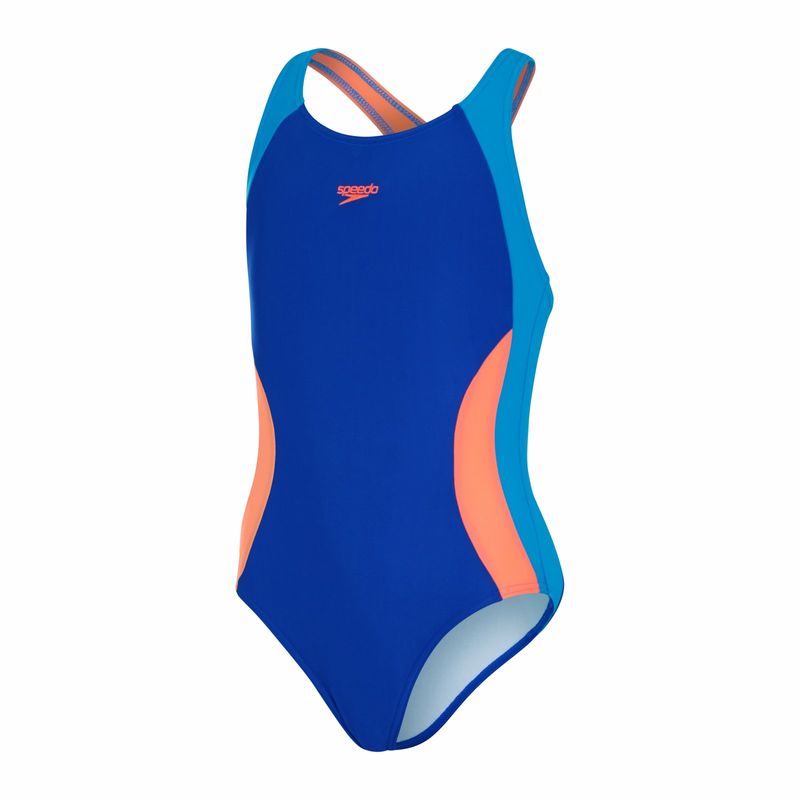 Costum inot fete Colourblock Speedo albastru portocaliu